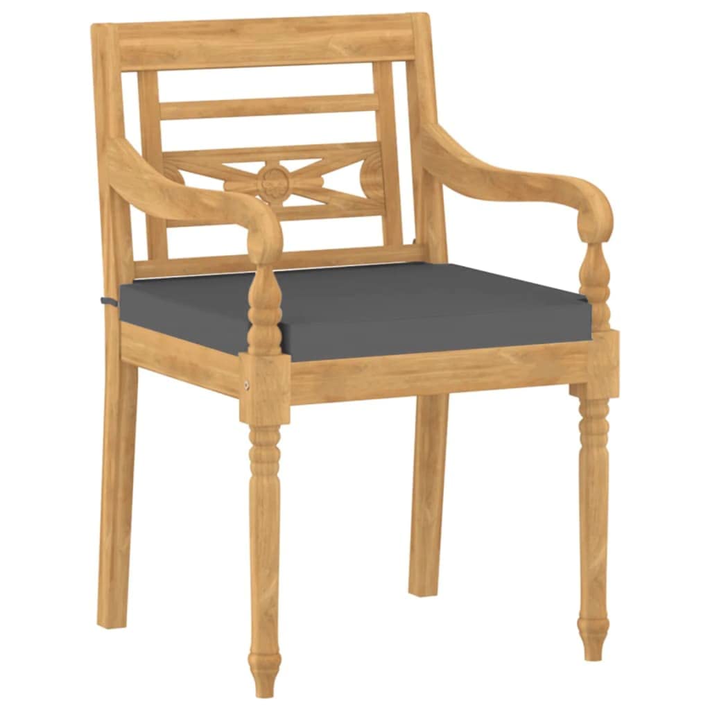 vidaXL 4X Solid Teak Wood Batavia Chairs with Cushions Outdoor Patio Garden Terrace Kitchen Wooden Seat Seating Sitting Dinner Chair Furniture