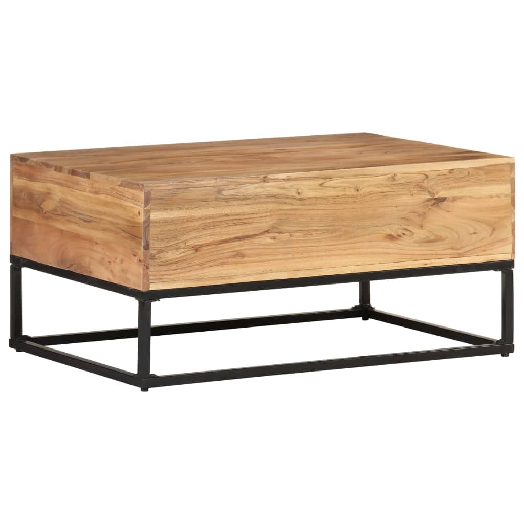 vidaXL Coffee Table with Drawers – Solid Acacia Wood, Industrial Design, Easy Assembly, Storage Solution, Home Decor, 35.4x23.6x15.7