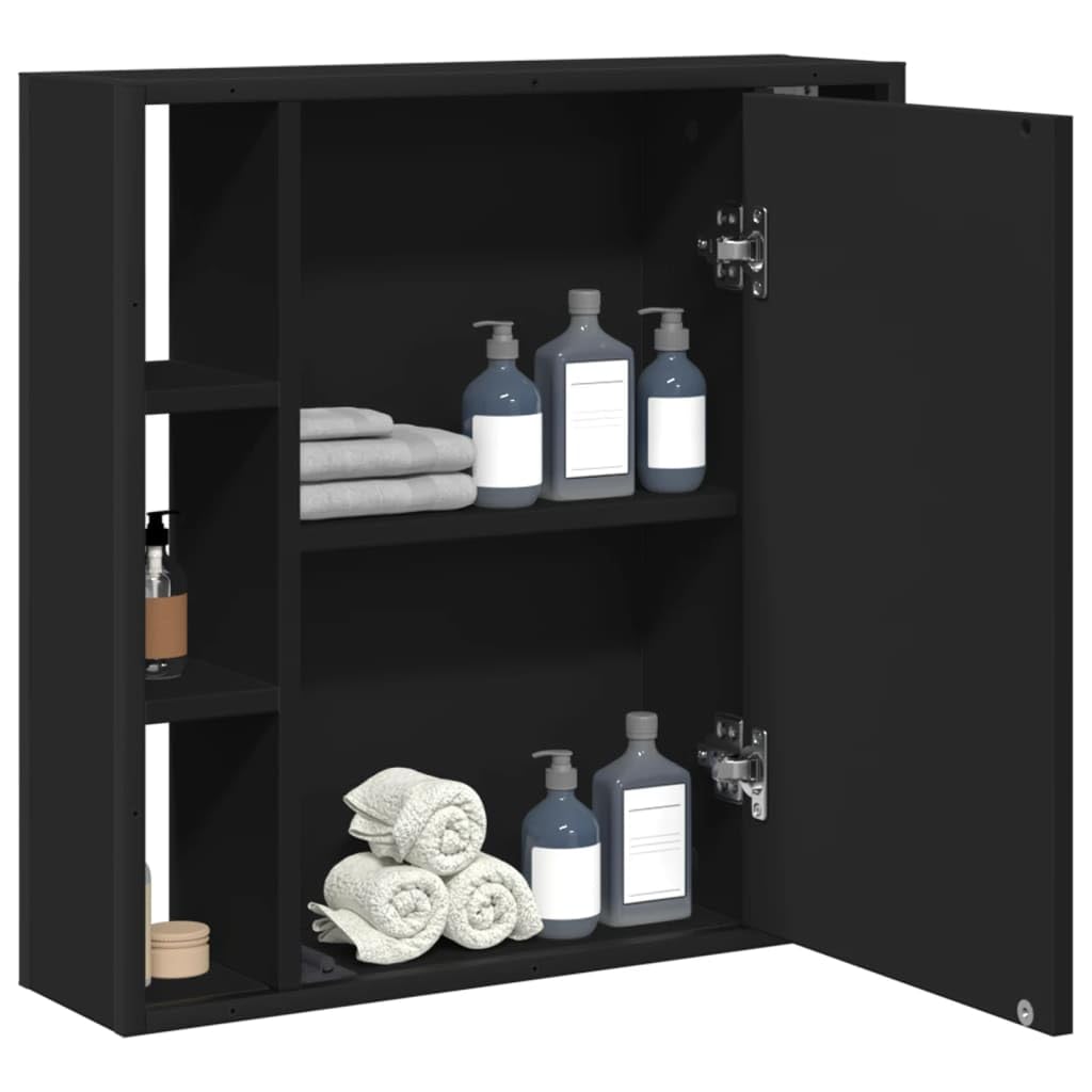 vidaXL Wall-Mounted Bathroom Mirror Cabinet in Black - Engineered Wood with Ample Storage, Clear Glass Mirror, 23.6&quot;x6.3&quot;x23.6&quot;