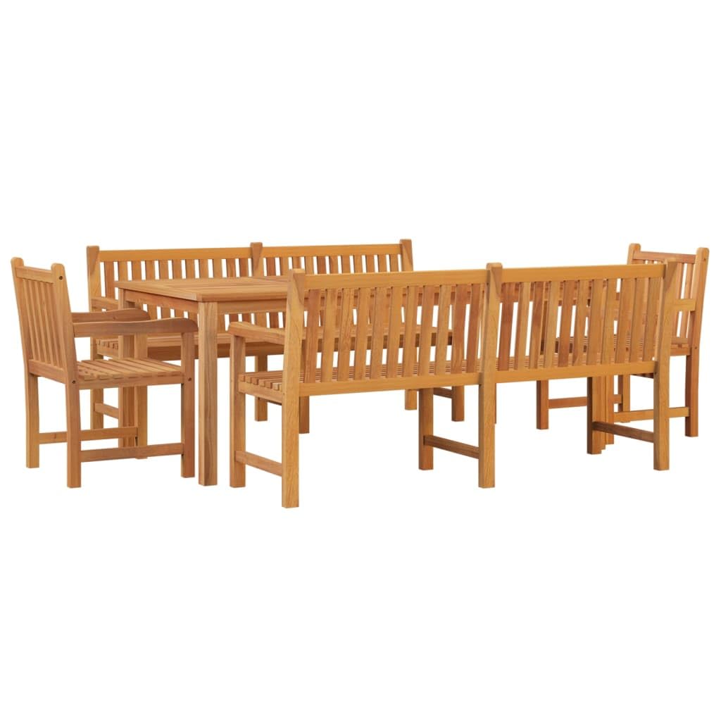 vidaXL 5-Piece Dining Set - Solid Teak Wood, Water-Resistant Patio Furniture, Includes Table, Benches and Chairs, Easy Assembly, Indoor and Outdoor Use