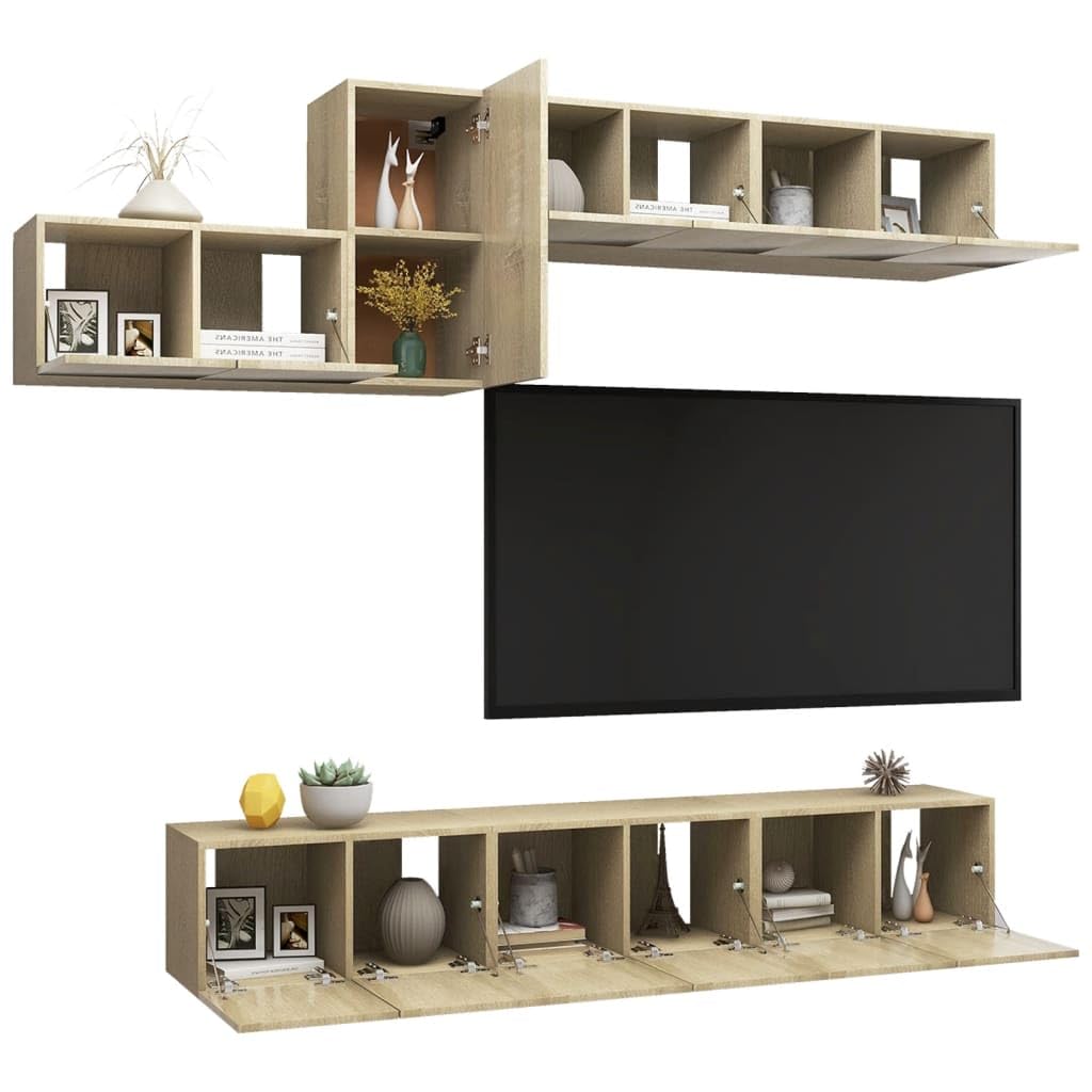 vidaXL TV Cabinet Set 7 Piece Home Living Room Furniture TV Stand HiFi Stereo Cabinet Media Unit Entertainment Center Sonoma Oak Engineered Wood