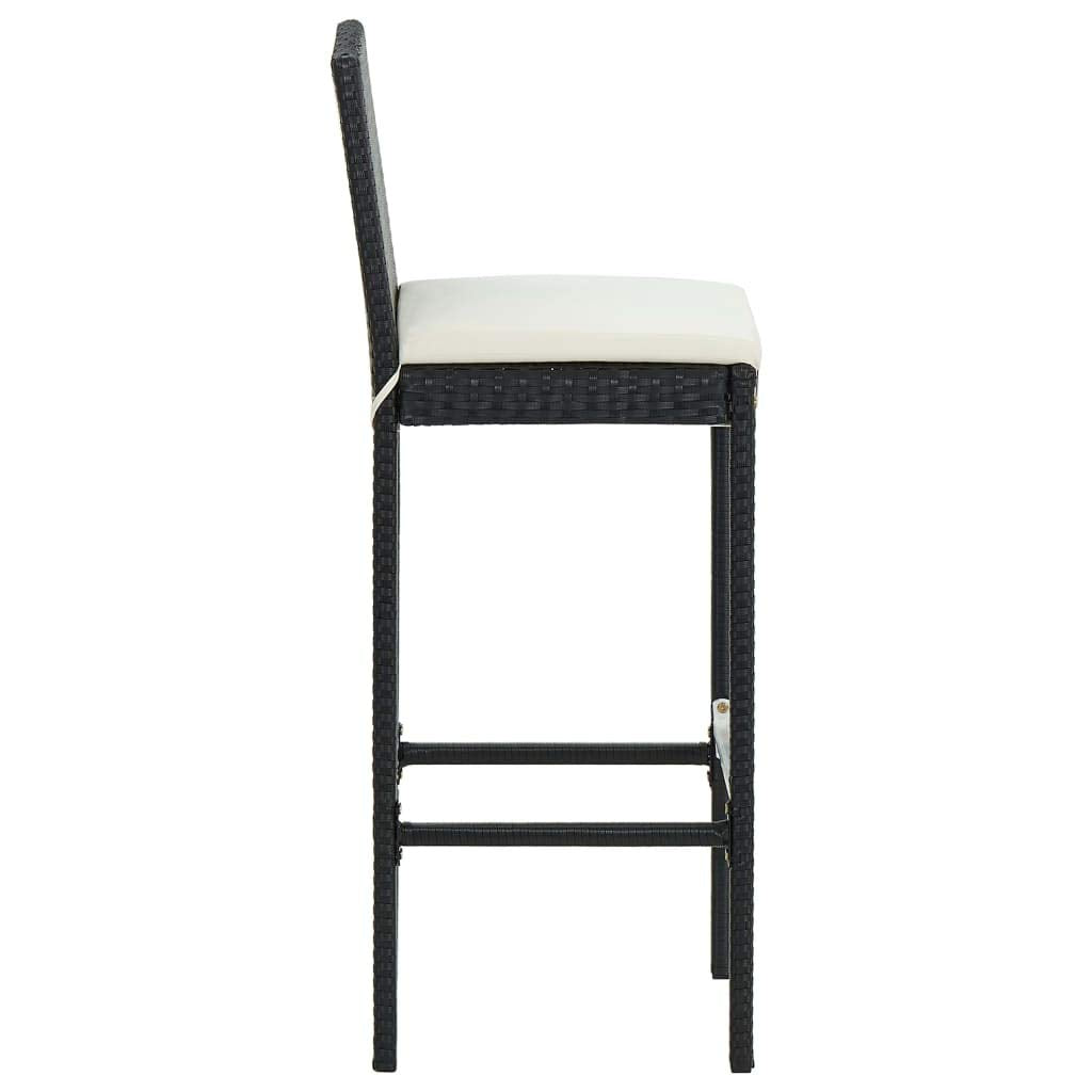 vidaXL 4-Piece Set of Black Poly Rattan Garden Bar Stools with Cream Cushions - Suitable for Outdoor, Garden, Patio, Deck & Kitchen Counter Use