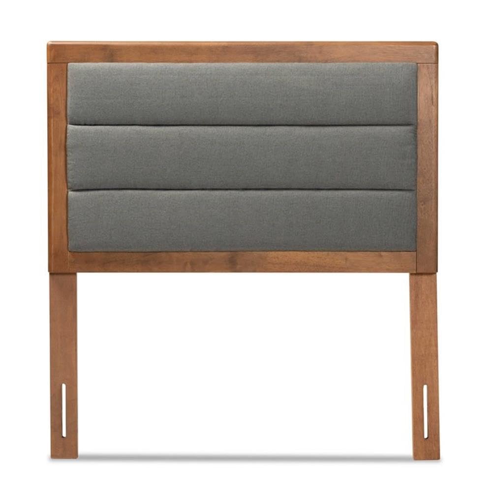 Baxton Studio Dexter Modern and Contemporary Dark Grey Fabric Upholstered and Walnut Brown Finished Wood Twin Size Headboard