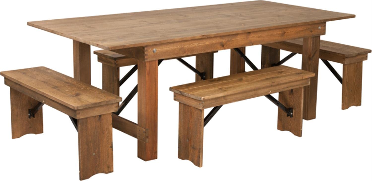 Flash Furniture Hercules Series 7' X 40'' Antique Rustic Folding Farm Table And Four Bench Set