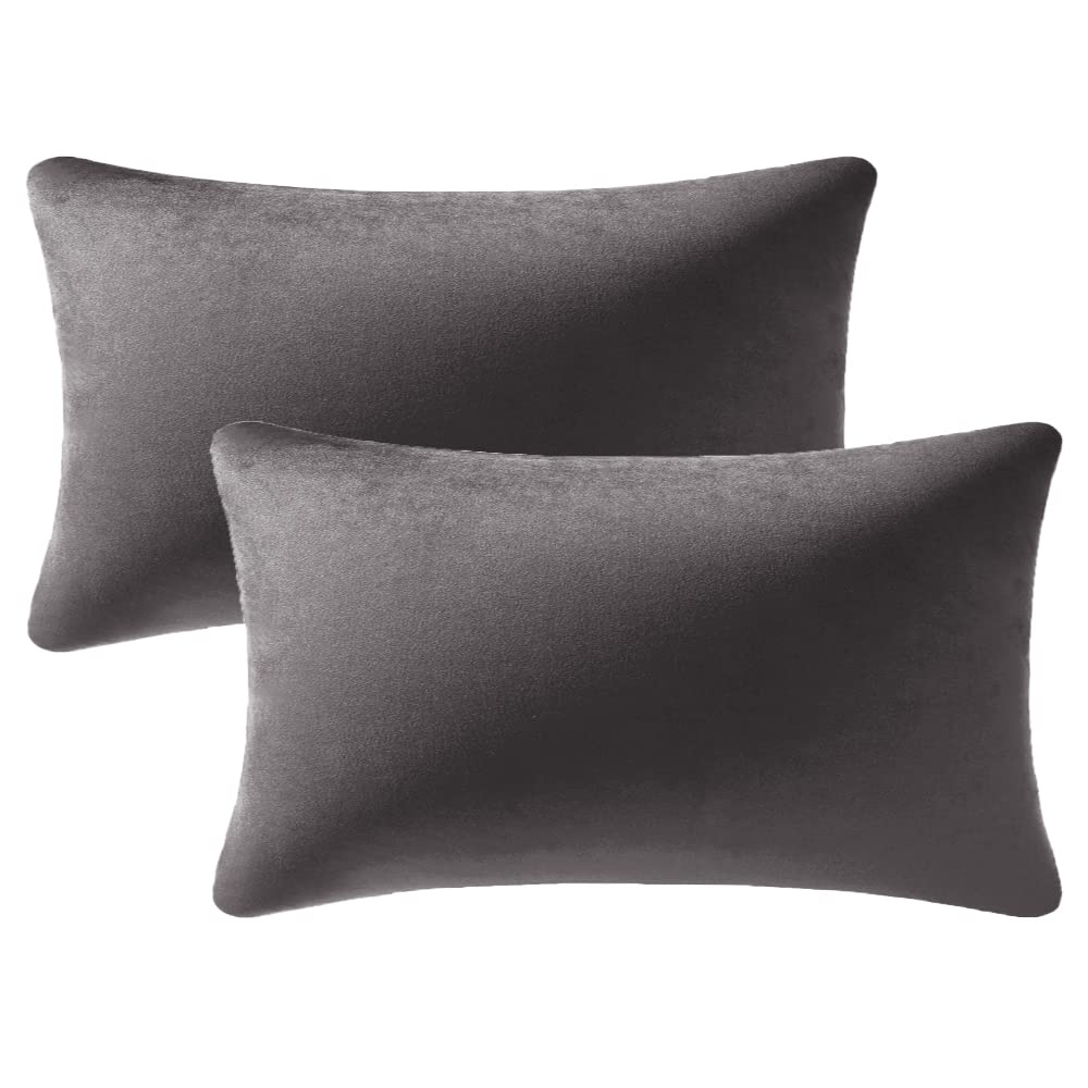 Dezene Throw Pillow Covers 12X20 Dark-Grey: 2 Pack Cozy Soft Velvet Rectangular Decorative Pillow Cases For Farmhouse Home Decor