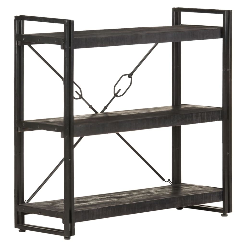 vidaXL 3-Tier Bookcase in Black - Durable Solid Mango Wood - Industrial Style - Sturdy Steel Frame - Home and Office Storage Solution