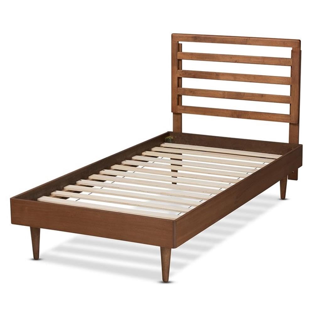Baxton Studio Ryo Mid-Century Modern Transitional Walnut Brown Finished Wood Twin Size Platform Bed