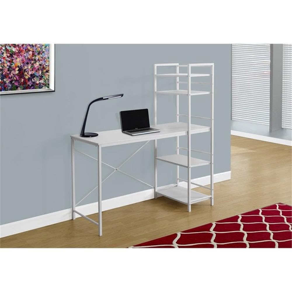Monarch Specialties Study Workstation with 4 Bookshelves-Home & Office Computer Desk with 4 Tier, 48&quot;, White
