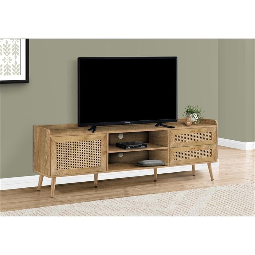 Monarch Specialties I 2723 Tv Stand, 72 Inch, Console, Media Entertainment Center, Storage Cabinet, Living Room, Bedroom, Walnut Laminate, Wood Legs, Transitional