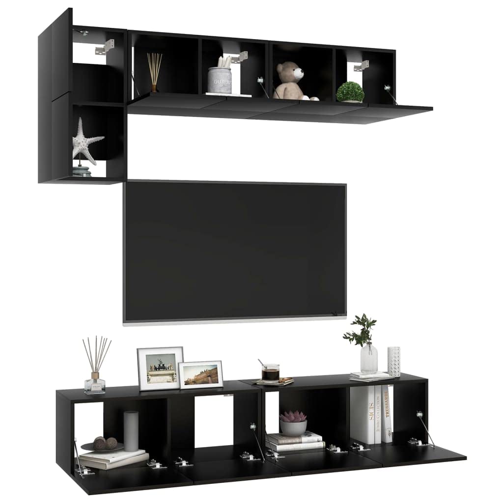 vidaXL TV Cabinet Set 5 Piece Home Living Room Furniture TV Stand HiFi Stereo Cabinet Media Unit Entertainment Center Black Engineered Wood