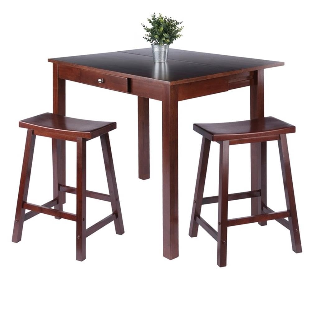Winsome Wood Perrone 3-Pc High Table Set, Drop Leaf Table & 2 Saddle Stools