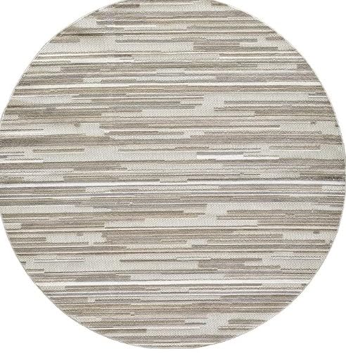 HomeRoots Grey UV-Treated Polypropylene 8’ Round Gray Abstract Striped Indoor Outdoor Area Rug