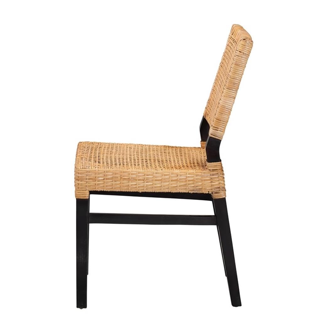 Baxton Studio Lesia Modern Bohemian Natural Brown Rattan and Espresso Brown Mahogany Wood Dining Chair