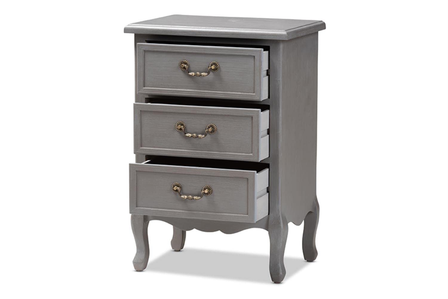 Baxton Studio Capucine Antique French Country Cottage Gray Finished Wood 3-Drawer Nightstand