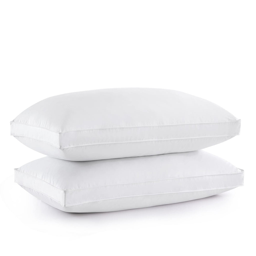 Puredown Goose Feather Down Pillow Gusseted Bed Pillows For Sleeping 100% Cotton Shell Set Of 2 King Size