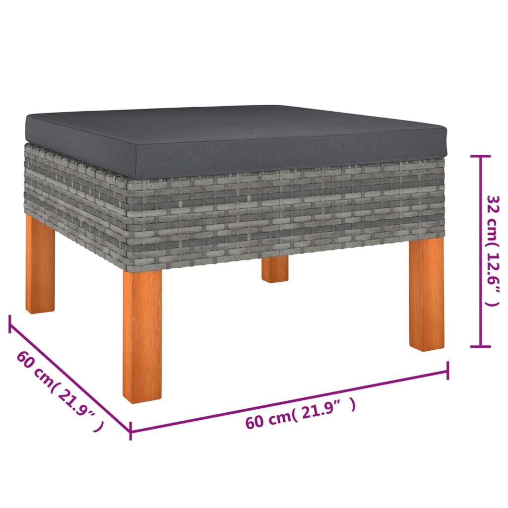 vidaXL 6-Piece Gray Patio Lounge Set - Poly Rattan Outdoor Seating with Cushions, Eucalyptus Wood Legs, Easy Assembly, Modern Farmhouse Design