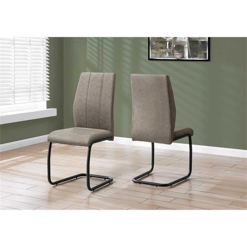 Monarch Specialties Chair-2Pcs / 39&quot; H/Taupe Fabric/Black Metal Dining Chair