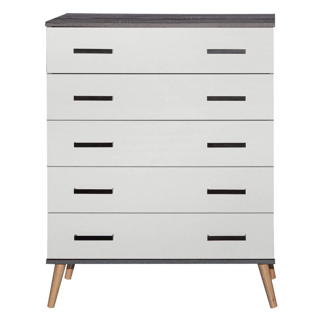 Better Home Products Eli Mid-Century Modern 5 Drawer Chest Charcoal Oak & Silver Oak