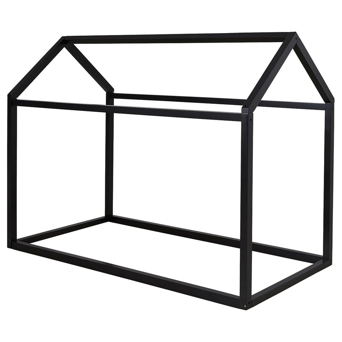 Benjara Twin Bed Frame with House Shaped Design, Black