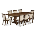 East West Furniture Lamz9-N8-32 9 Piece Dining Table Set Includes A Rectangle Wooden Table With Removable Leaf And 8 Light Beige Linen Fabric Upholstered Chairs, 42X92 Inch, Walnut