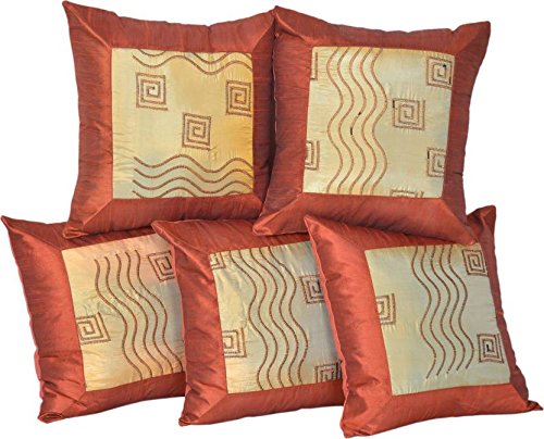Indigenous Embroidered Cushions Cover (Pack Of 5, 41 Cm*41 Cm, Orange)