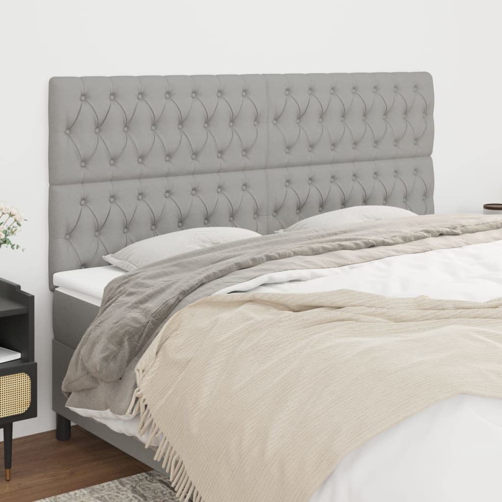 vidaXL Headboard 4 Pcs, Upholstered Headboard for Bed Home, Bed Headboard with Wooden Leg, Bedroom Furniture, Light Gray 35.4"x2.8"x30.7"/34.6" Fabric