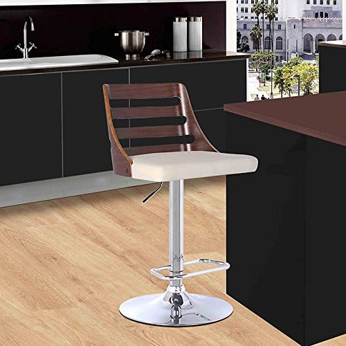 Armen Living Storm Barstool in Chrome finish with Walnut wood and Cream Faux Leather
