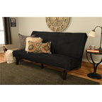 Kodiak Furniture Carson Full Size Futon Frame and Mattress Set - Java Brown Finish Wood Futon Frame with Mattress Included in Suede Black Color