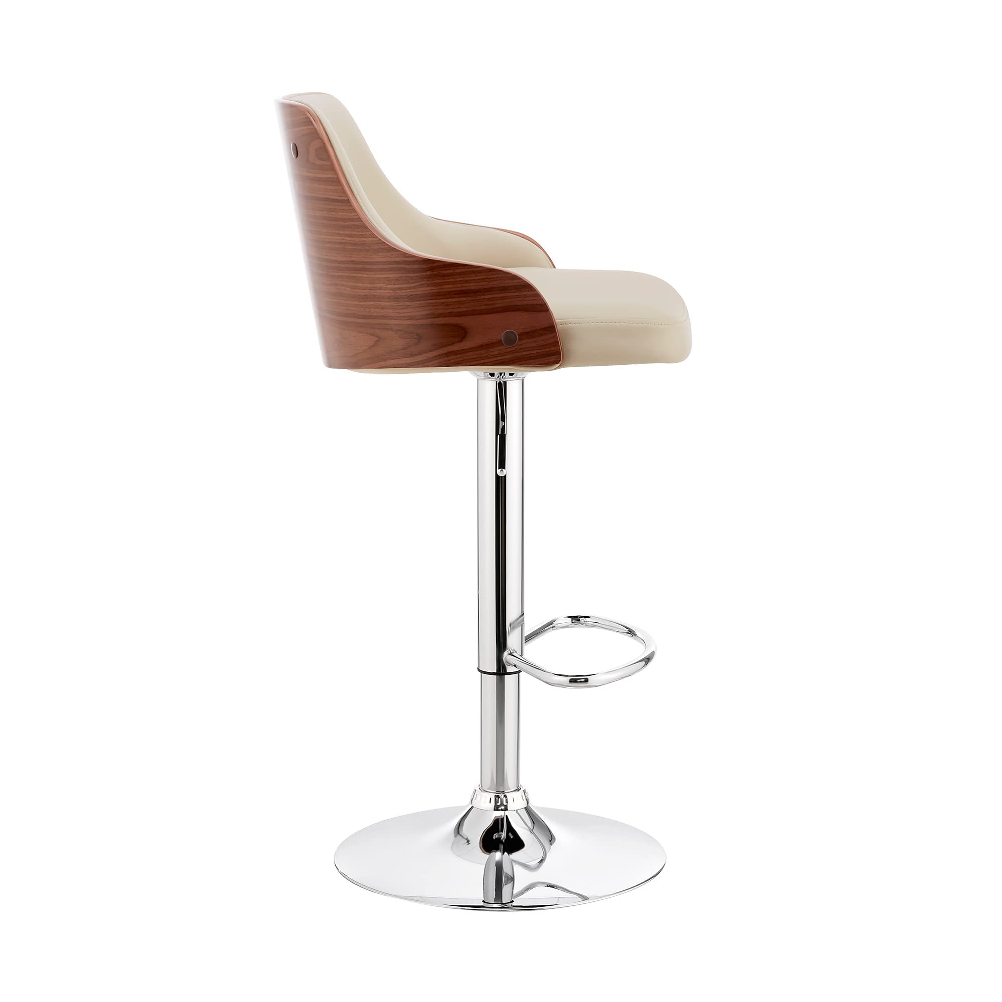 HomeRoots Metal/Plywood/Faux Leather Cream Faux Leather Adjustable Modern Bar Stool