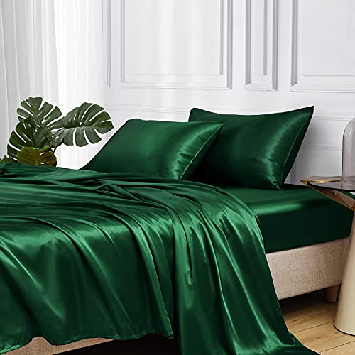 Mr&Hm Satin Bed Sheets, Queen Size Sheets Set, 4 Pcs Silky Bedding Set With 15 Inches Deep Pocket For Mattress (Queen, Dark Gree