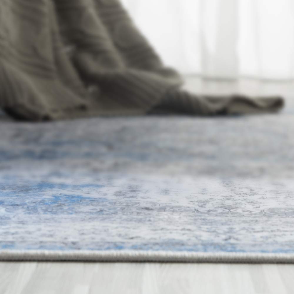 Jinchan Area Rug 2X5 Washable Rug Runner Rug Hallway Vintage Blue Distressed Rug Kitchen Indoor Foldable Thin Rug Traditional Fl
