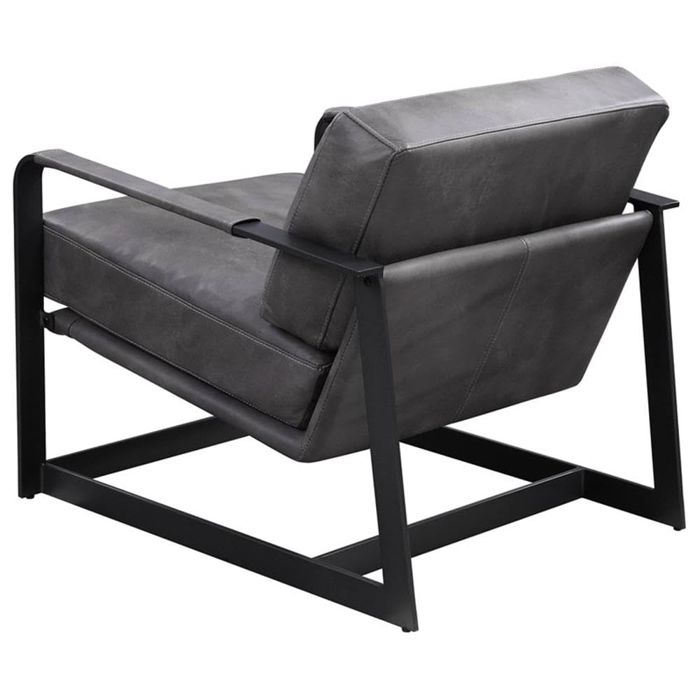 Acme Locnos Top Grain Leather Upholstered Accent Chair in Gray and Black