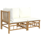vidaXL Bamboo 2 Piece Patio Lounge Set with Cream White Cushions - Rustic Outdoor Furniture, Strong and Comfortable Seating Solution with Modular Design