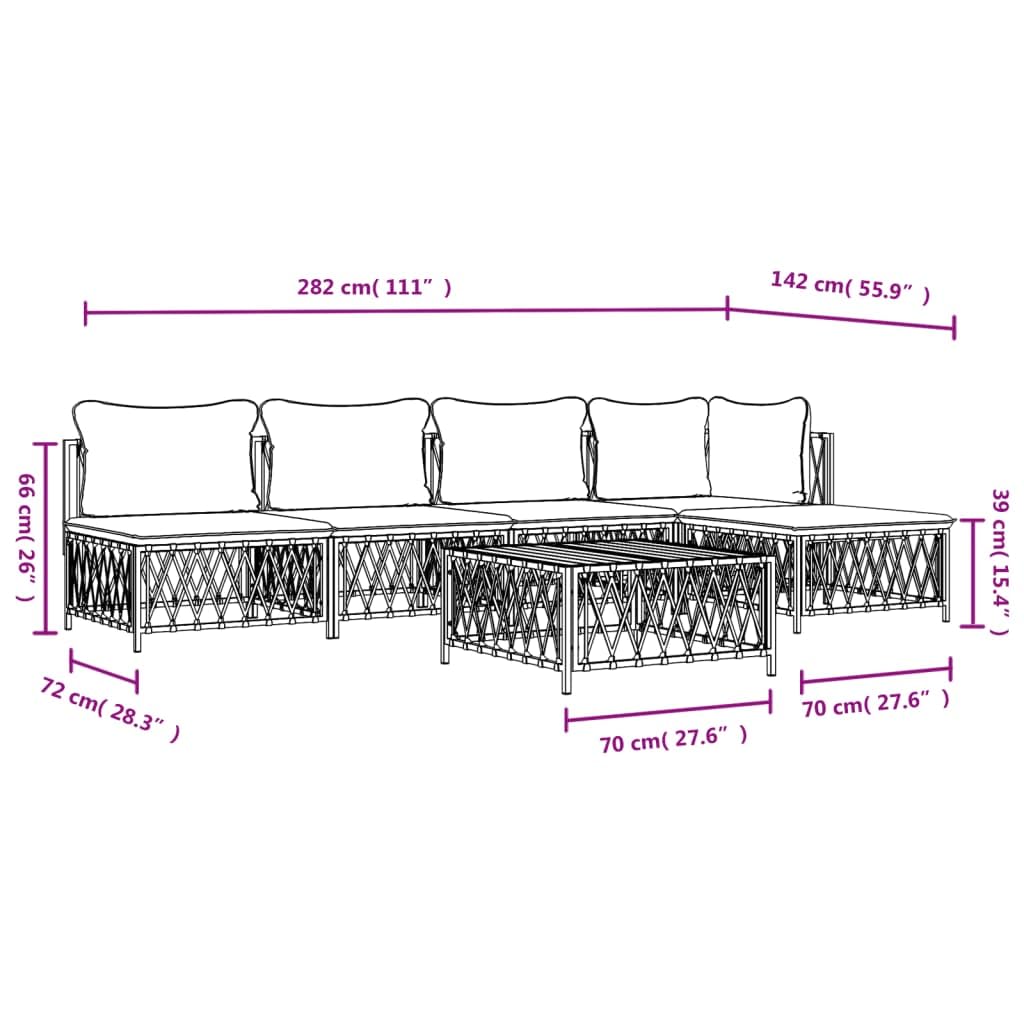 vidaXL 6 Piece Patio Lounge Set with Steel Frame, White Woven Fabric Construction, Modular Design, and Thick Cushions for Comfort and Durability