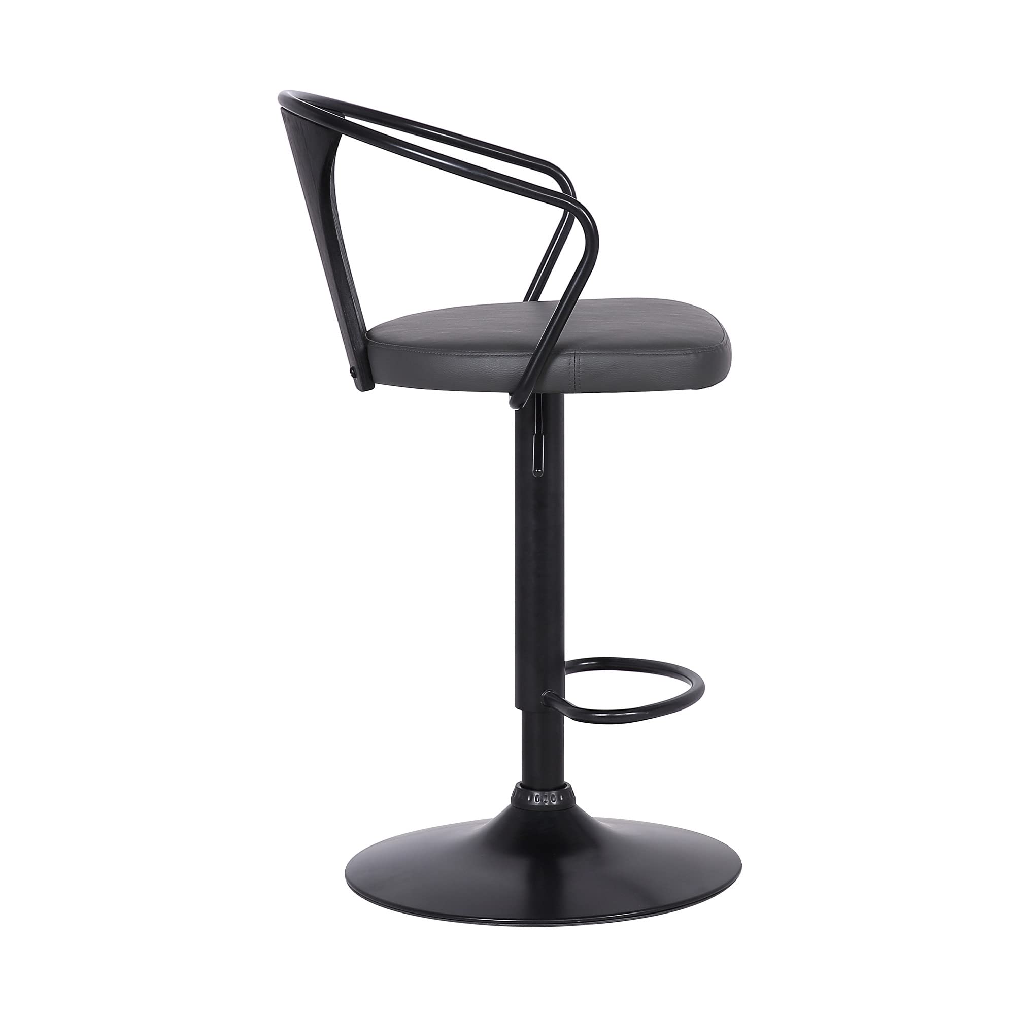 HomeRoots Black Steel,Faux Leather,Plywood Gray Faux Leather & Metal Base Adjustable Bar Stool
