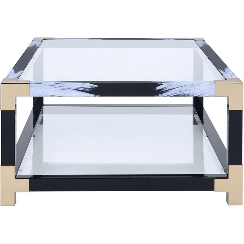 Acme Lafty 54&quot; Glass Top Coffee Table in White Brushed and Black