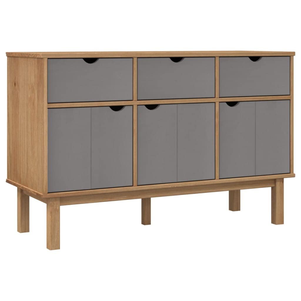 vidaXL OTTA Solid Wood Pine Sideboard in Brown and Gray - Scandinavian Style Storage Cabinet with Dimensions 44.9&quot;x16.9&quot;x28.9&quot; Perfect for Dining and Living Room
