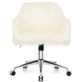 Costway Faux Fur Desk Chair, Fluffy Upholstered Swivel Accent Vanity Chair For Makeup With Adjustable Height, Arm Rest, Rolling Leisure Task Chair On Wheels For Home Office, Beige