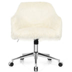 Costway Faux Fur Desk Chair, Fluffy Upholstered Swivel Accent Vanity Chair For Makeup With Adjustable Height, Arm Rest, Rolling Leisure Task Chair On Wheels For Home Office, Beige