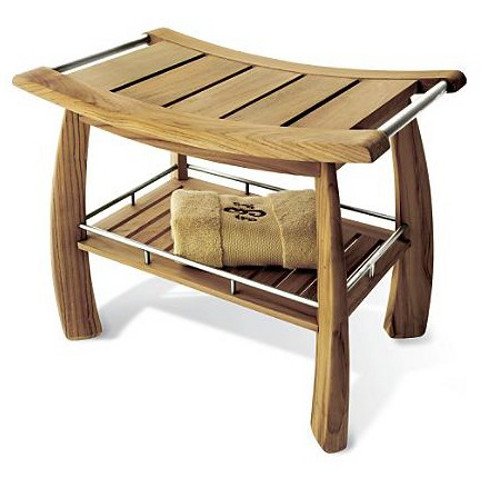 Teakstation Grade-A Teak Wood Shower/Bath Room/Pool Bench With Shelf