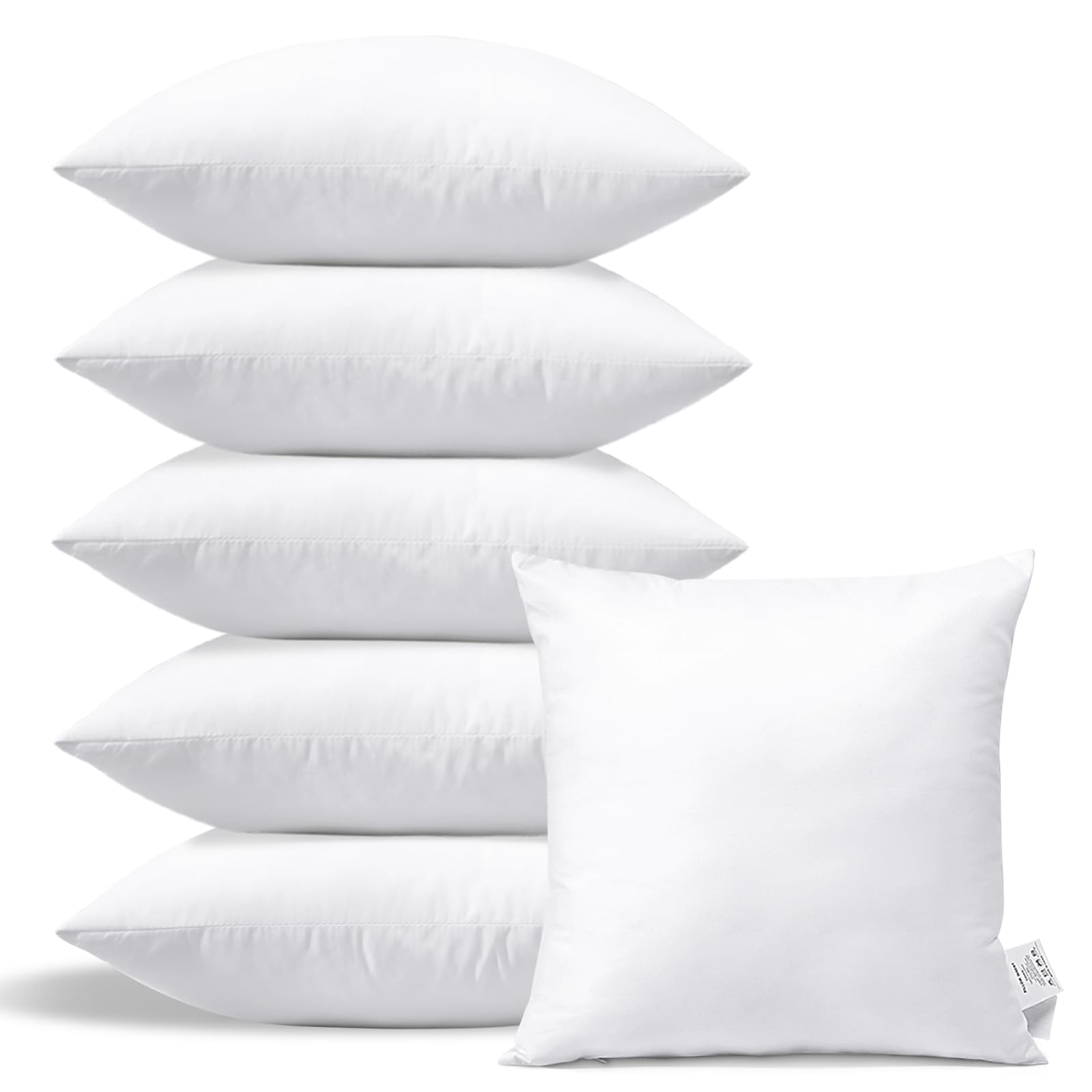 Otostar Pack Of 6 Throw Pillow Inserts, 20 X 20 Square Cushion Inner Soft Fluffy Plump Stuffer Cushion Pads White Decorative Pillow Inserts