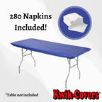 Kwik-Covers Rectangular Plastic Table Covers 20 Pack With Two Hundred And Eighty (280) Ohm Commerce Paper Napkins - Indoor Or Outdoor Table Covers (Table Not Included) (30X72 20 Pack, Royal Blue)