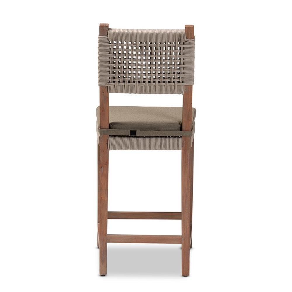 Baxton Studio Heyna Transitional Gray Woven Rope Mahogany Counter Stool