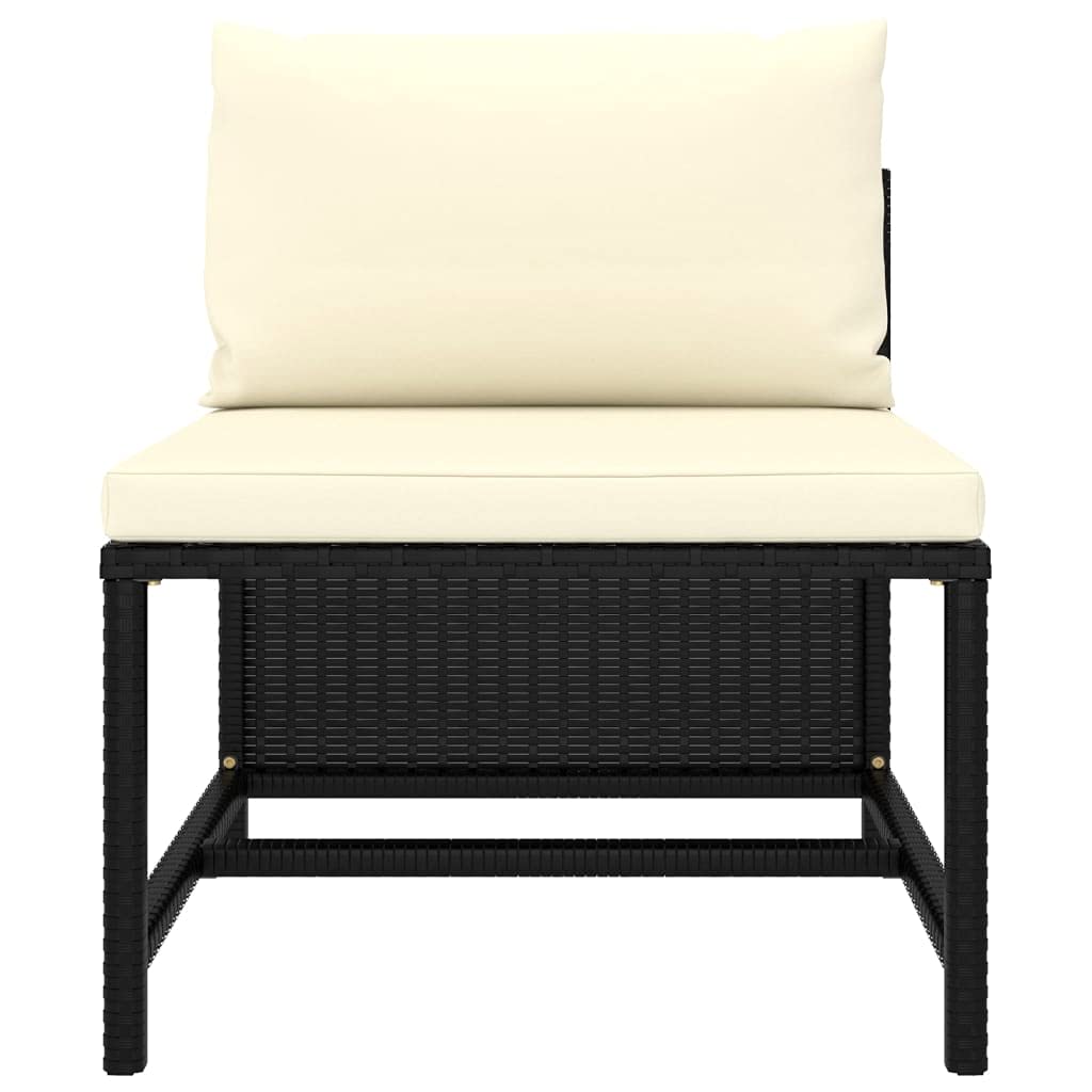 vidaXL 3-Piece Black Patio Sofa Set with Cream White Cushions - Poly Rattan Outdoor Lounge Set with Easy-to-Clean Polyester Covers.