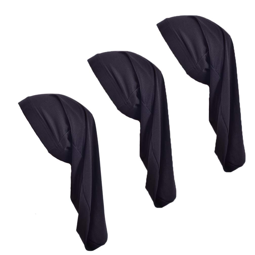 Unisex Spandex Braids & Dreadlocks Cap 3 Packed,Jumbo Satin Night Sleep Bonnet Hair Covers for Men Women (A1-Black-3 Packed)
