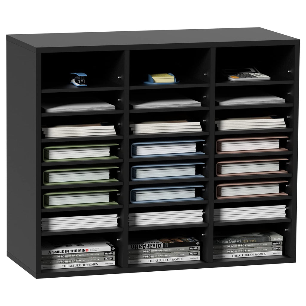Vevor Wood Literature Organizer, 24 Compartments, File Sorter With Removable Shelves, Mailboxes Slot For Office Home Classroom M