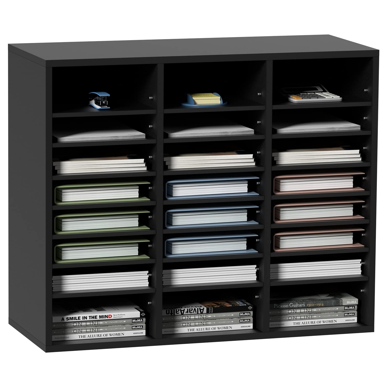 Vevor Wood Literature Organizer, 24 Compartments, File Sorter With Removable Shelves, Mailboxes Slot For Office Home Classroom M