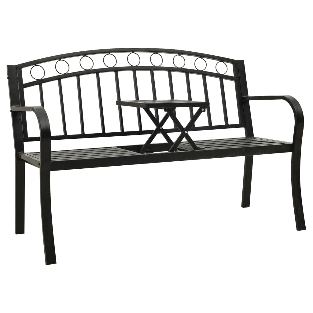 vidaXL Patio Bench with Built-in Table, Industrial Style, Weather-Resistant Powder-Coated Steel Garden Furniture - Black, 49.2 inches