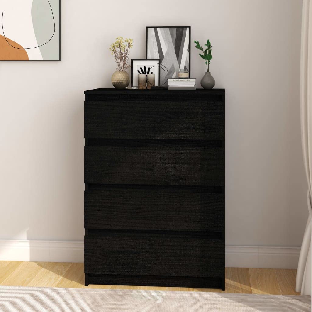 vidaXL Side Cabinet Black 23.6&quot;x14.2&quot;x33.1&quot; Solid Pinewood