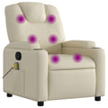 'vidaXL Massage Recliner Chair with Manual Reclining and Vibration Functions, Cream Faux Leather Upholstery, Armrest, Cup Holders, Side Pocket, Durable & Comfortable, Ideal for Living Room